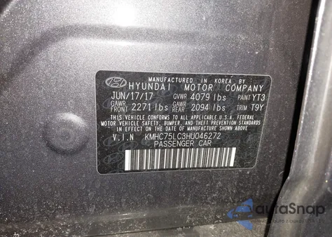 2017 Hyundai Ioniq Hybrid Sel from USA, damaged, VIN KMHC75LC3HU046272